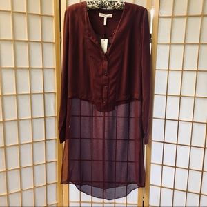 NWT BCBGeneration Half Sheer Button Up Tunic